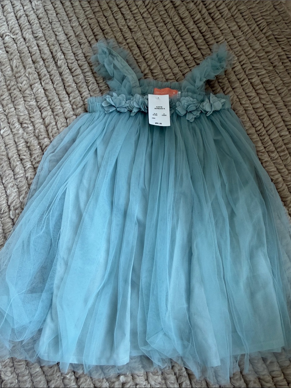 Girls' Dusty Blue Floral Tulle Party Dress